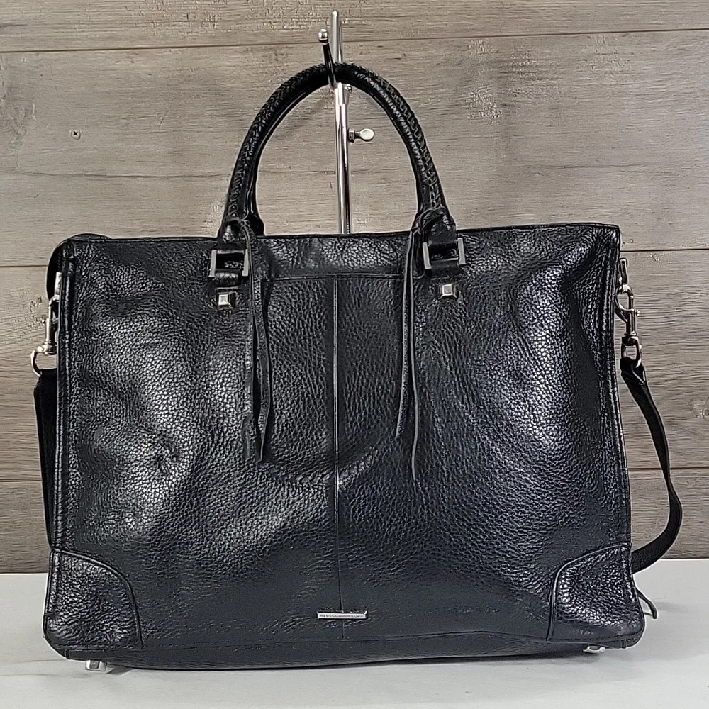 Women's Rebecca Minkoff Black Pebble Leather Business Laptop Crossbody Bag